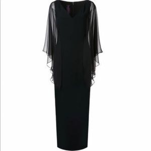 Tom and Linda Platt SZ 12 Black Butterfly Chiffon Overlay After 5 Black Gown